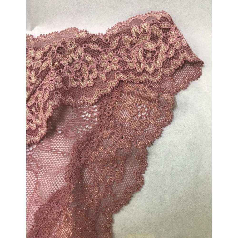 Victoria's Secret Dream Angel Blush and Gold Corded Lace Shimmer Cheekini Panty - Picture 5 of 12